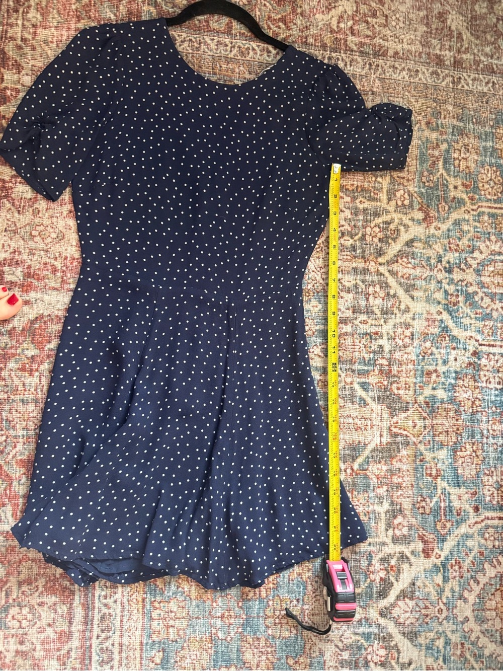 Reformation Gracie Navy Mini Dress with White Polka Dots - Picture 8 of 11